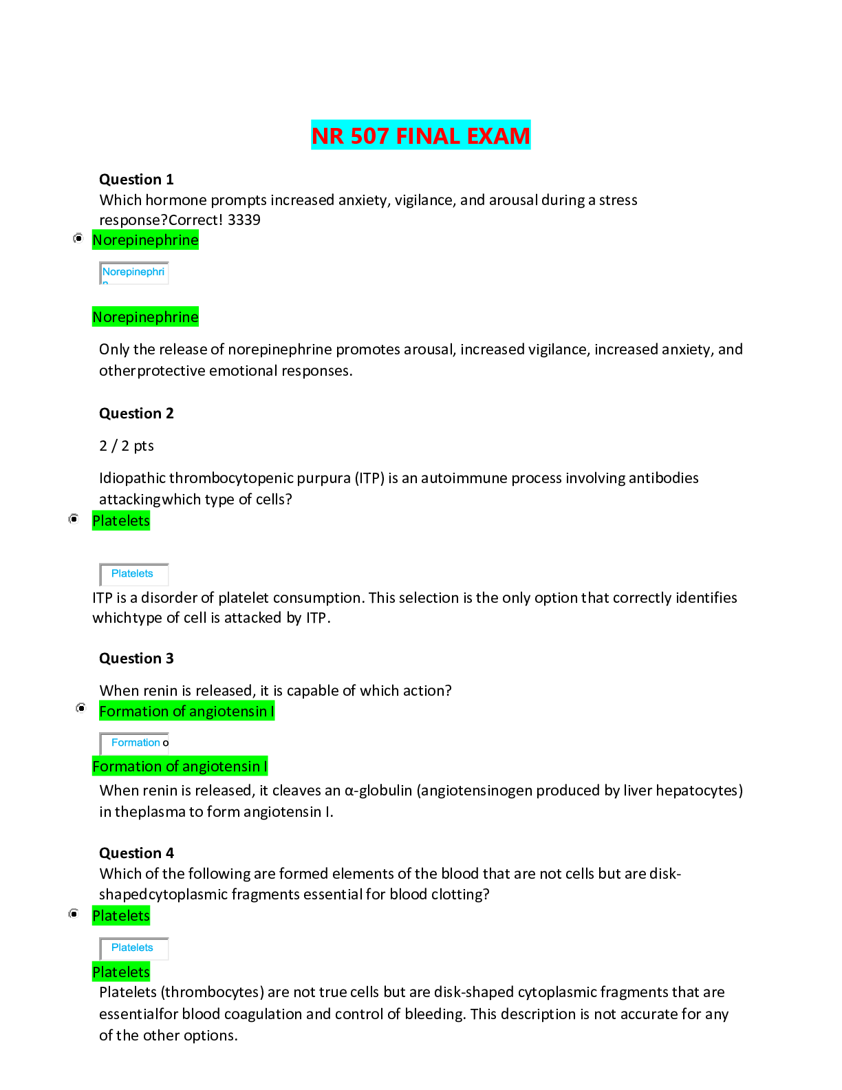 Preview image for NR 507 final Examination  With Correct Questions And Answers ,Graded A+. Download to Score A+.